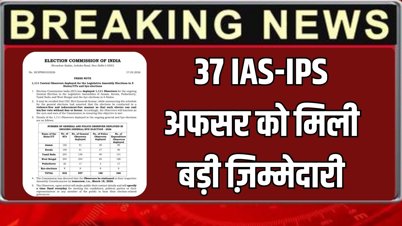 IAS Transfer and Posting : राजस्थान के 37 IAS-IPS अफसर को मिली बड़ी ज़िम्मेदारी, लिस्ट में शामिल है भारती दीक्षित समेत ये अफसर
